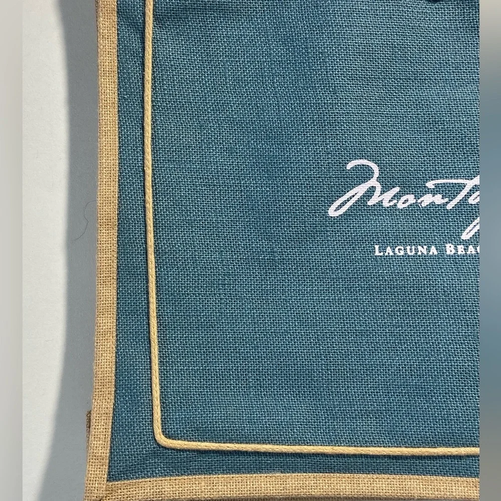 Montage Laguna Beach Resort Large Cornflower Blue Natural Jute Tote Bag Like New - Picture 3 of 16